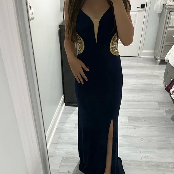 Terani Couture | Dresses | Terani Couture Blue And Gold Dress Size Small |  Poshmark